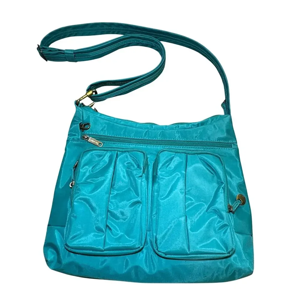 Travelon Anti-Theft RFID Crossbody Bag Teal Nylon Safety Organization Large